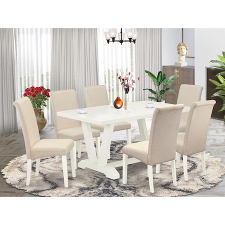 East West Furniture 7 Piece V-Style Kitchen Furniture Set - Cream V026BA201-7